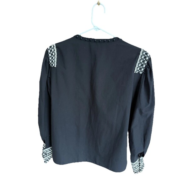 Zara Embroidered Blouse Women Size M Boho Peasant Chic Black Top - Picture 2 of 5